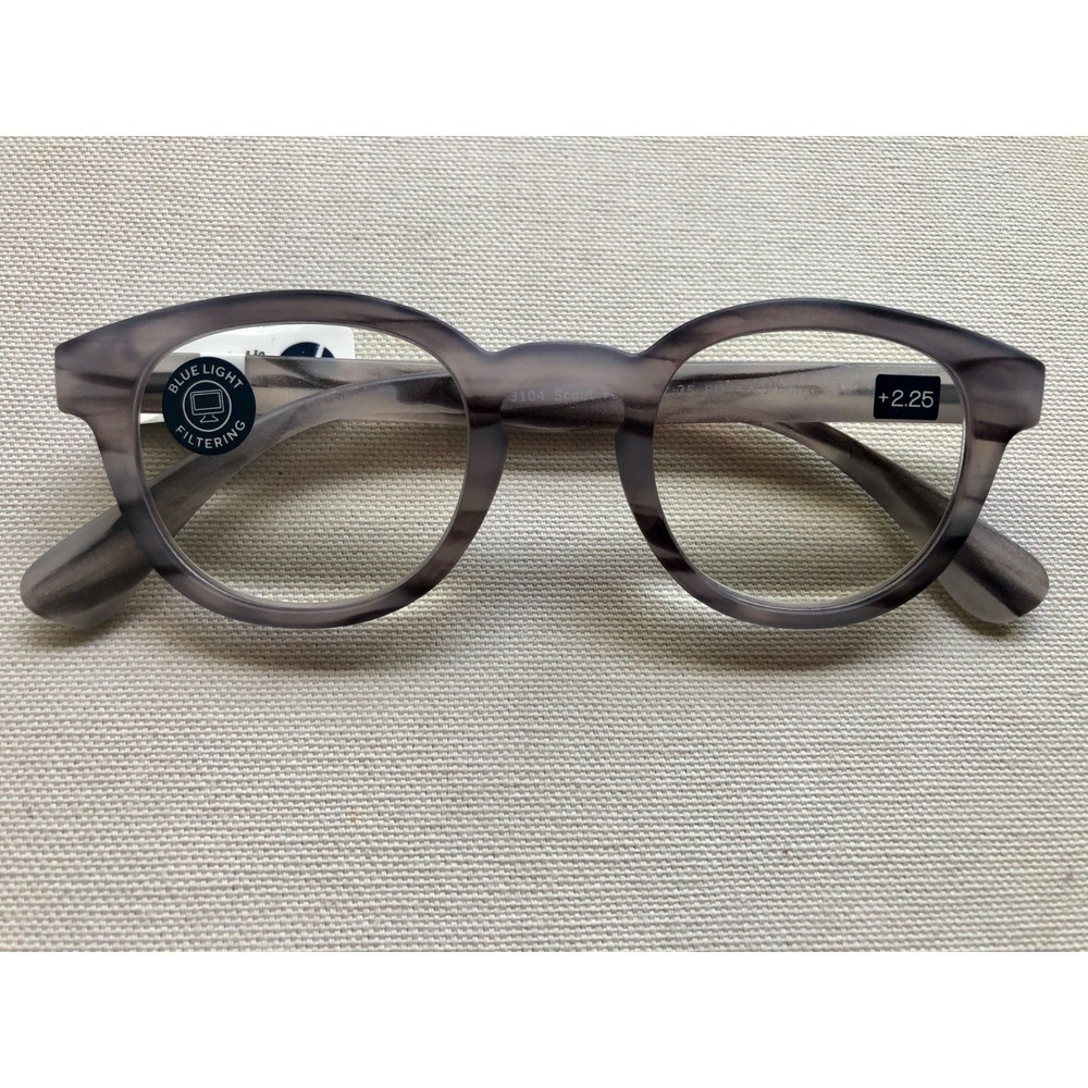 New Gray Round PEEPERS BLUE LIGHT FILTERING Readers +2.25